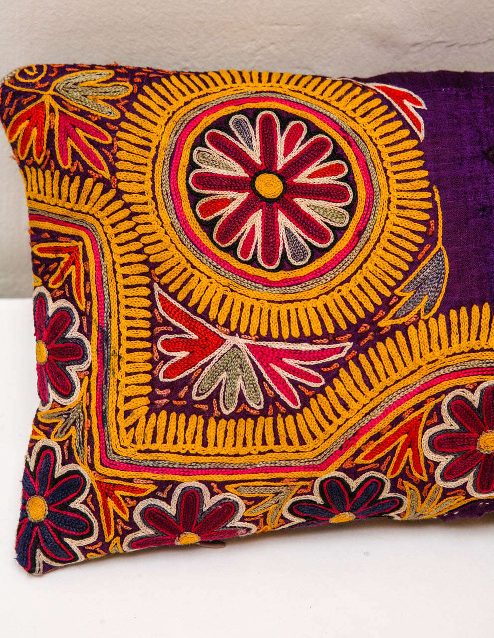 Silk Embroidered Indian Choli Pillow In Excellent Condition In Los Angeles, CA