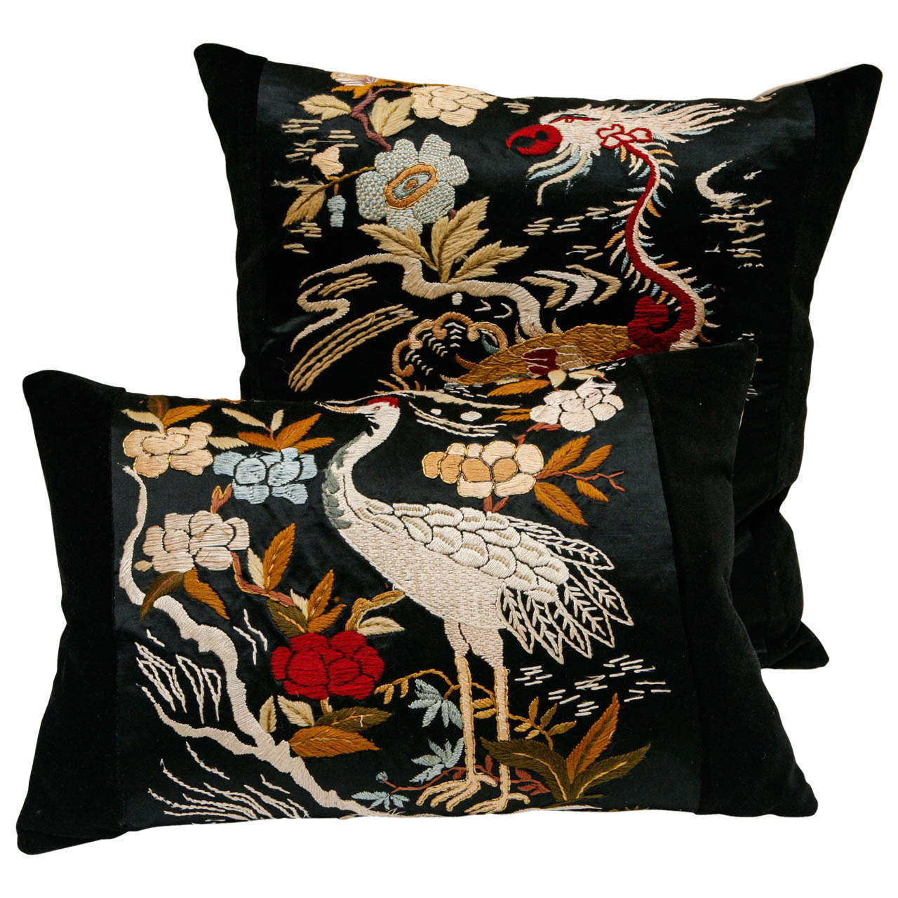 Chinoiserie Velvet Needlework Pillows For Sale