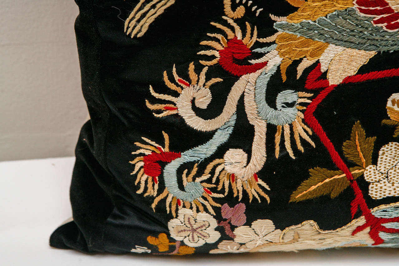 20th Century Chinoiserie Velvet Needlework Pillows For Sale