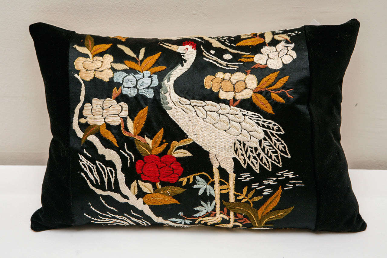 Chinoiserie Velvet Needlework Pillows For Sale 1