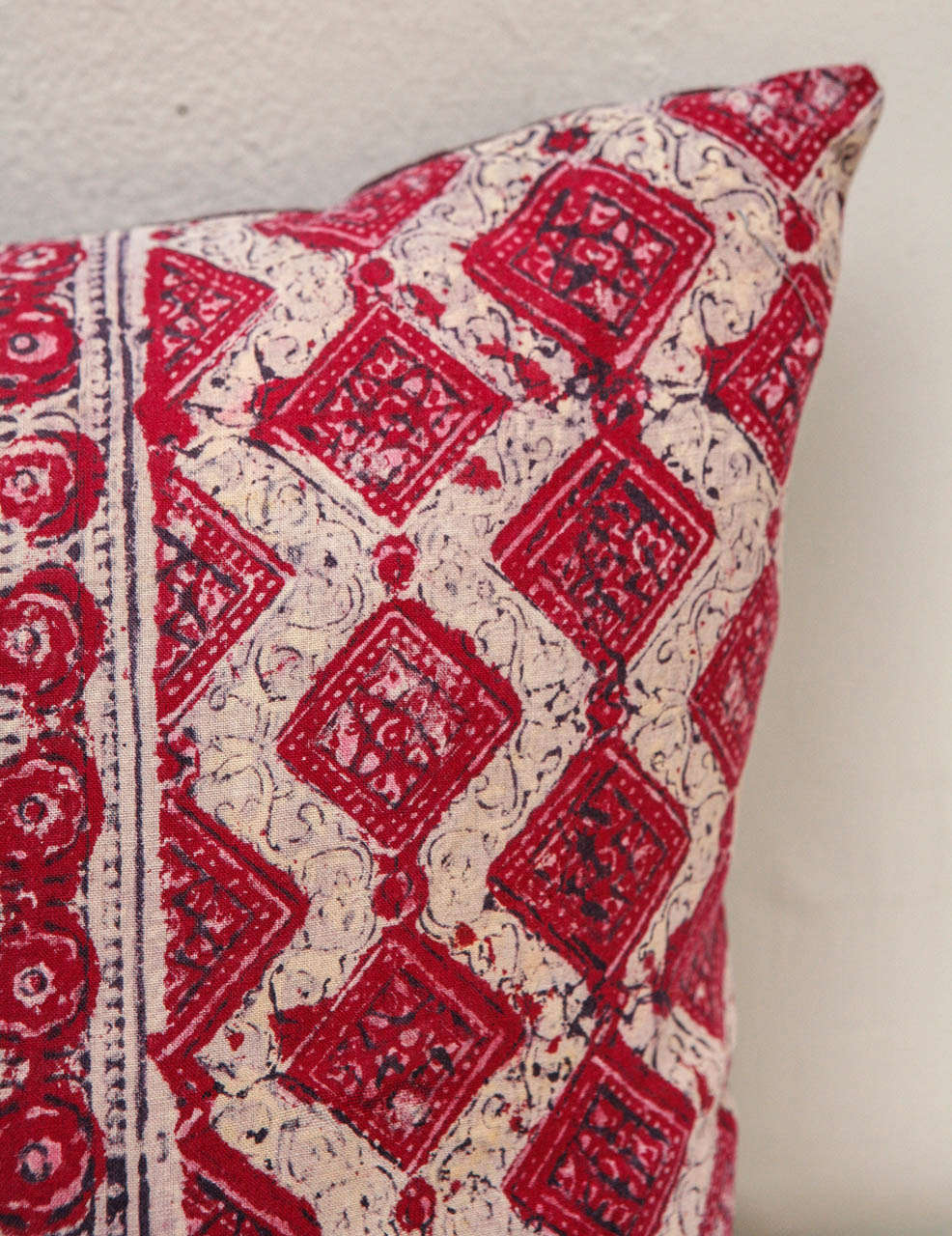 20th Century Indian Raspberry Block Print Pillows