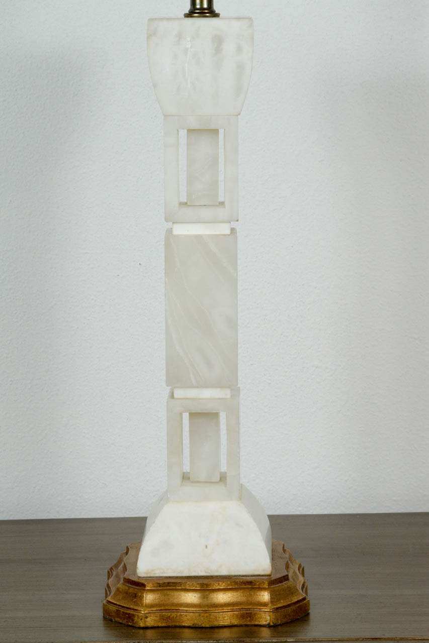 Mid Century Pair of Carved Marble Table Lamps For Sale 2