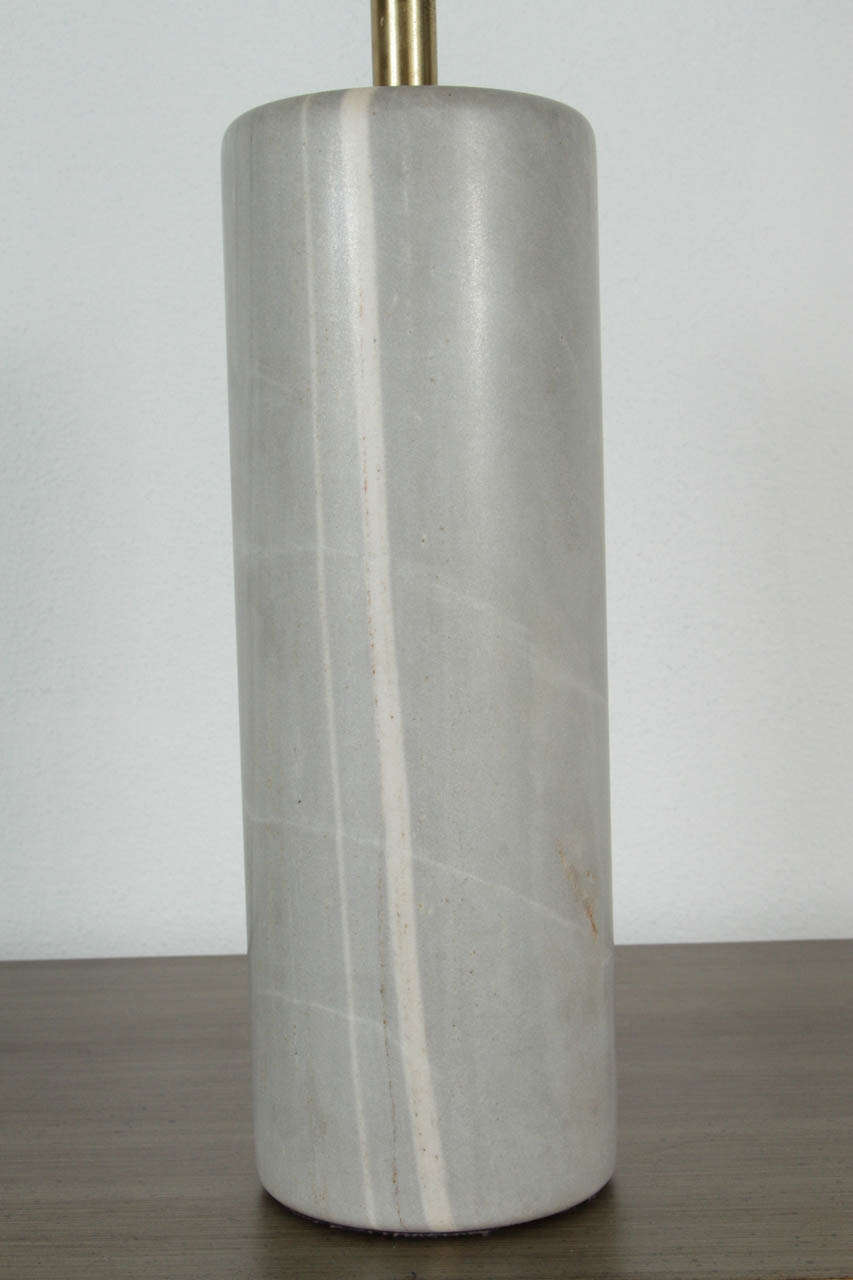 A Single Heavy Cylindrical Marble Table Lamp For Sale 2