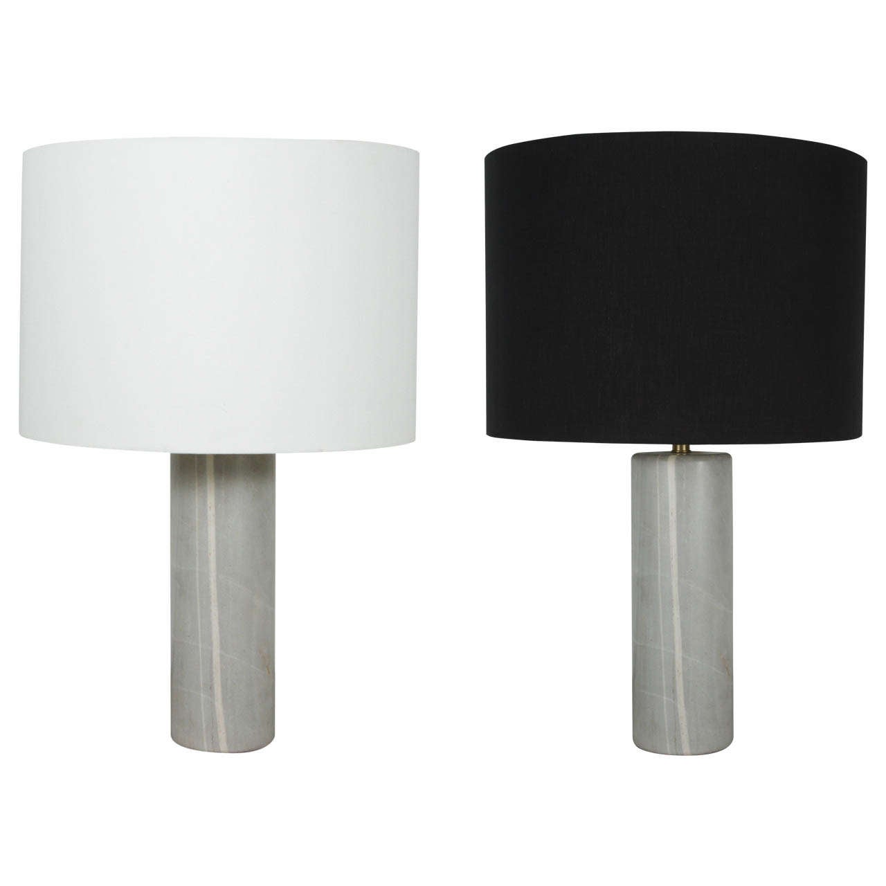 A Single Heavy Cylindrical Marble Table Lamp For Sale