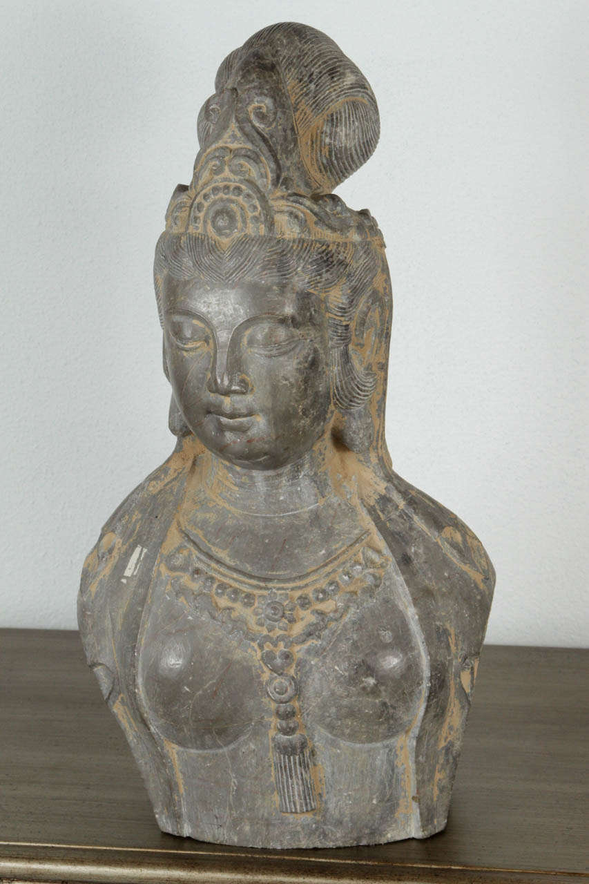 Asian Chinese Stone Head of Guanyin, Early 20th century. For Sale