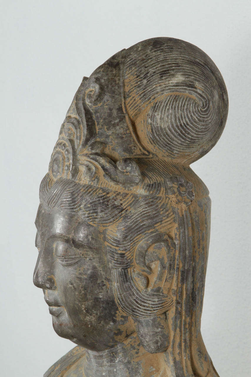 Chinese Stone Head of Guanyin, Early 20th century. For Sale 5