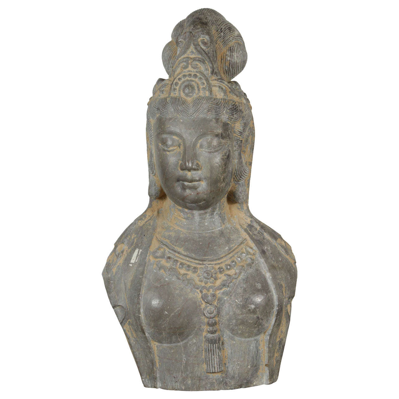 Chinese Stone Head of Guanyin, Early 20th century. For Sale