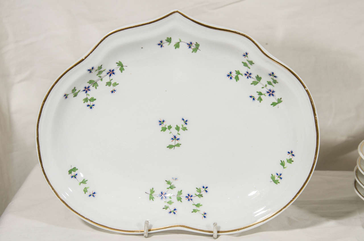 Neoclassical Set of Derby Dishes in the Sprig Pattern