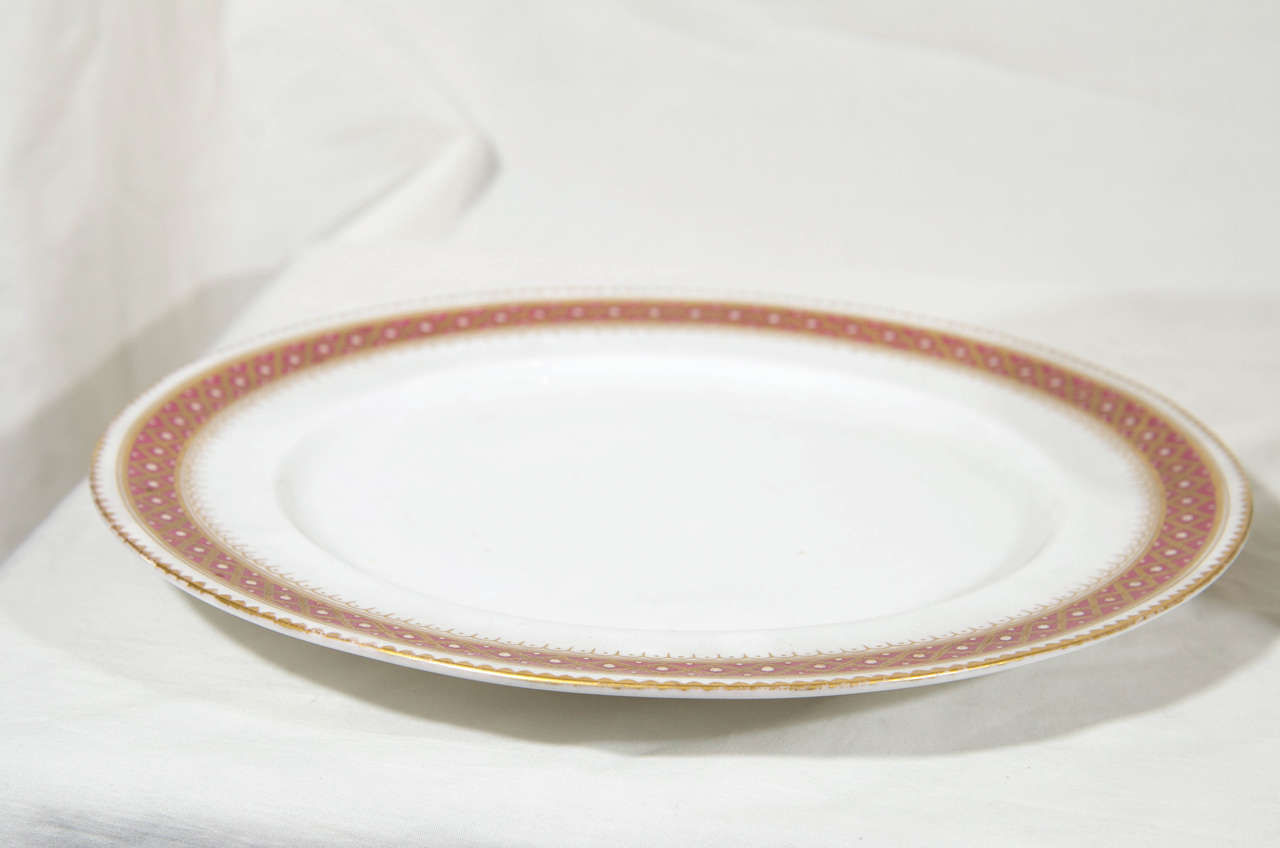 Dozen Copeland Dinner Dishes with Red and Gold Jeweled Borders In Excellent Condition In Katonah, NY