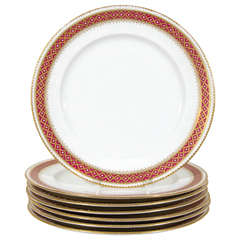 Dozen Copeland Dinner Dishes with Red and Gold Jeweled Borders