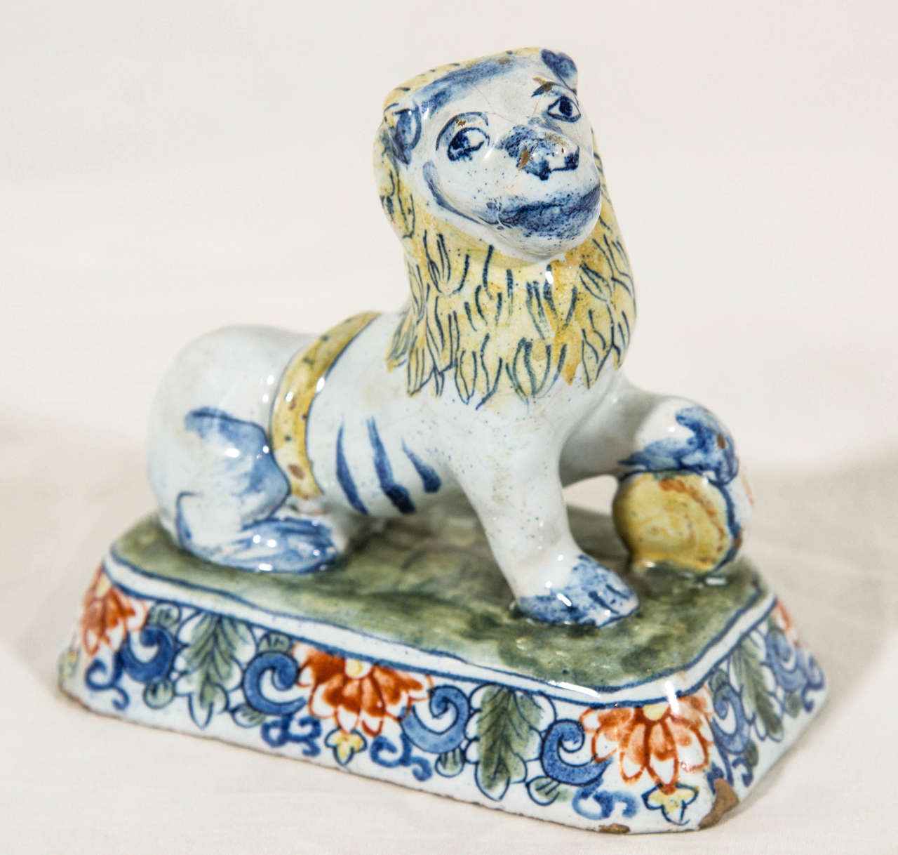 Small 18th Century Dutch Delft Polychrome Lion
