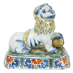 Small 18th Century Dutch Delft Polychrome Lion