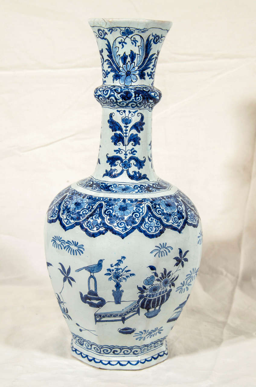 Pair of Dutch Delft Blue and White Bottle Vases 1