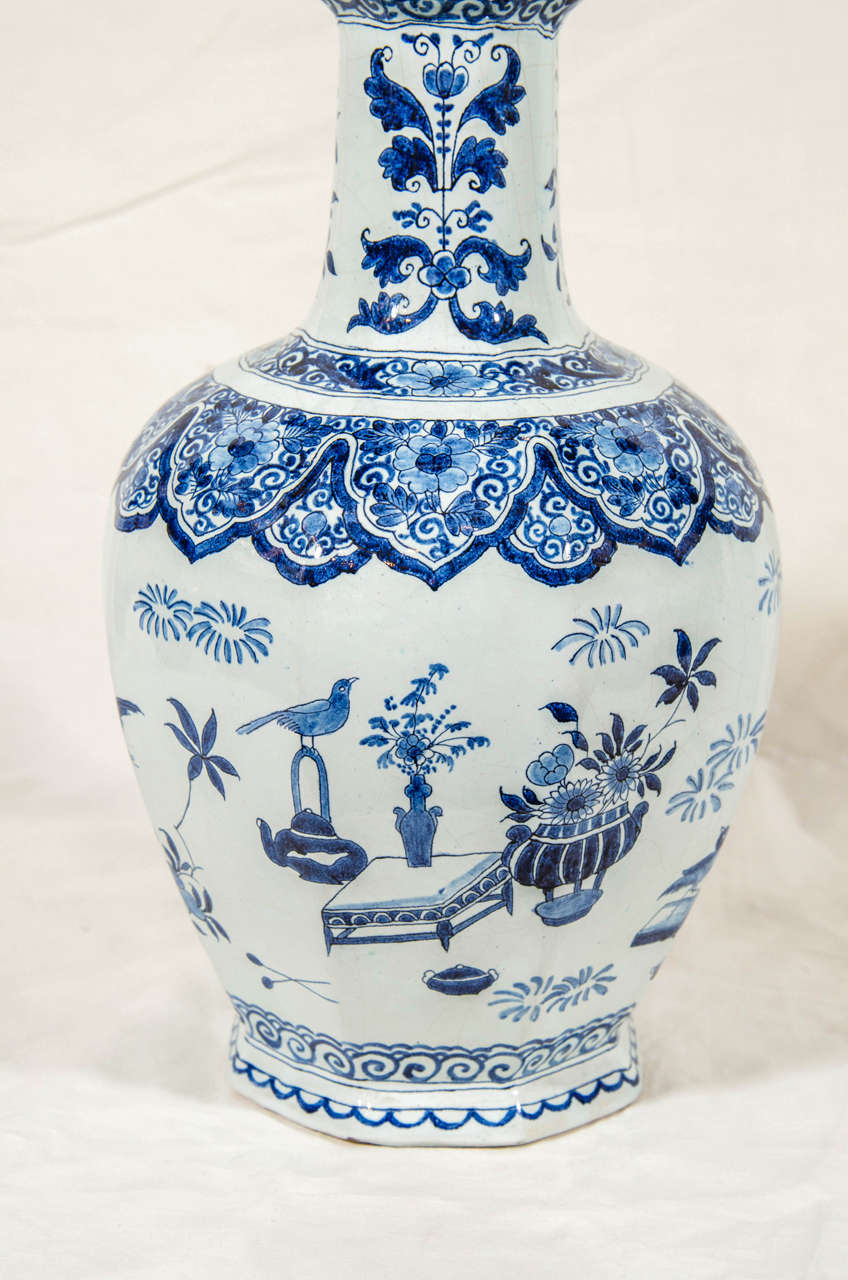 Pair of Dutch Delft Blue and White Bottle Vases 2