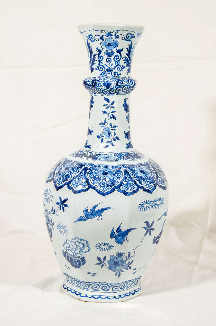 Pair of Dutch Delft Blue and White Bottle Vases In Excellent Condition In Katonah, NY
