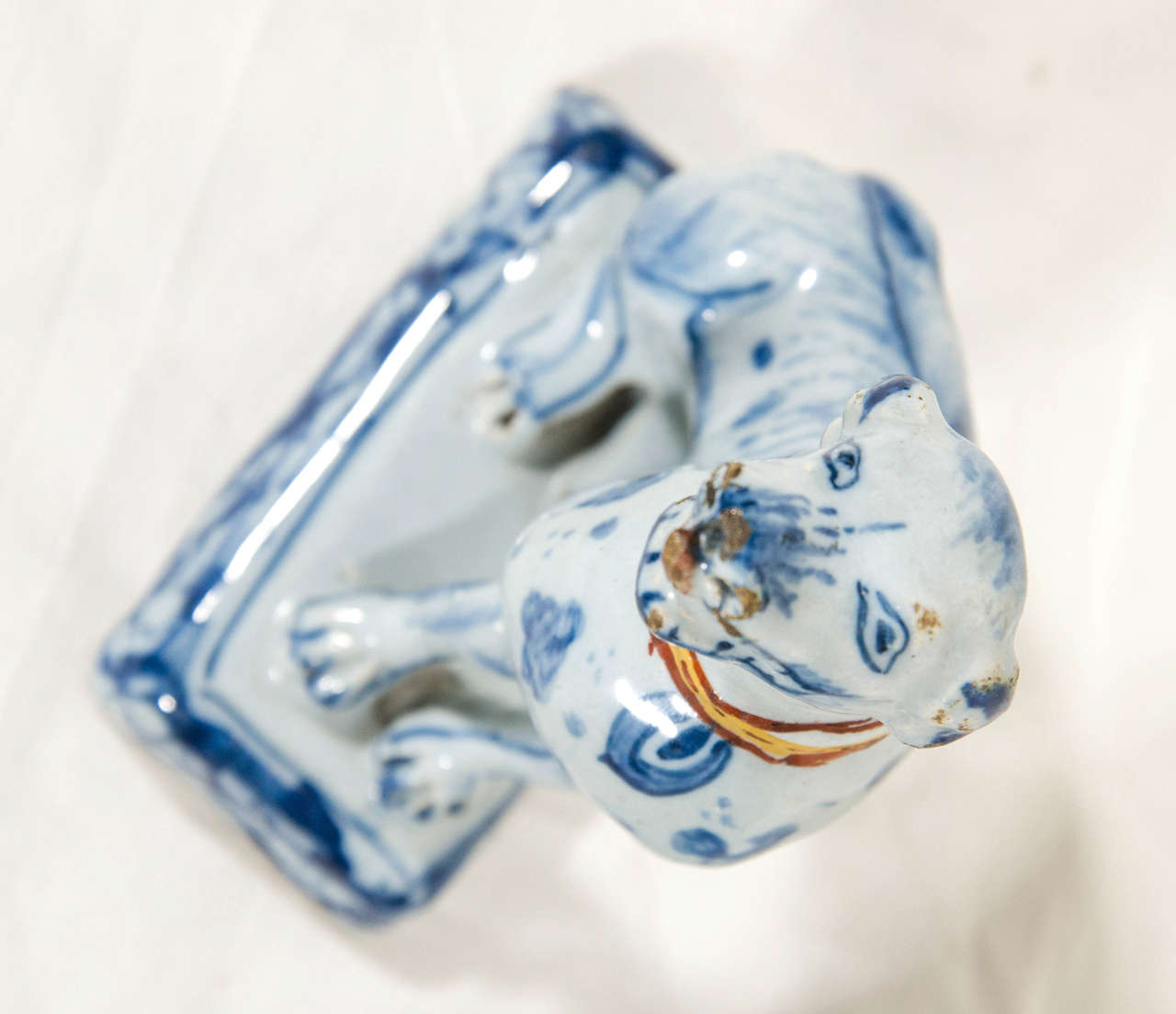 Pair of 18th Century Dutch Delft Blue and White Dogs with Polychrome Collars 3
