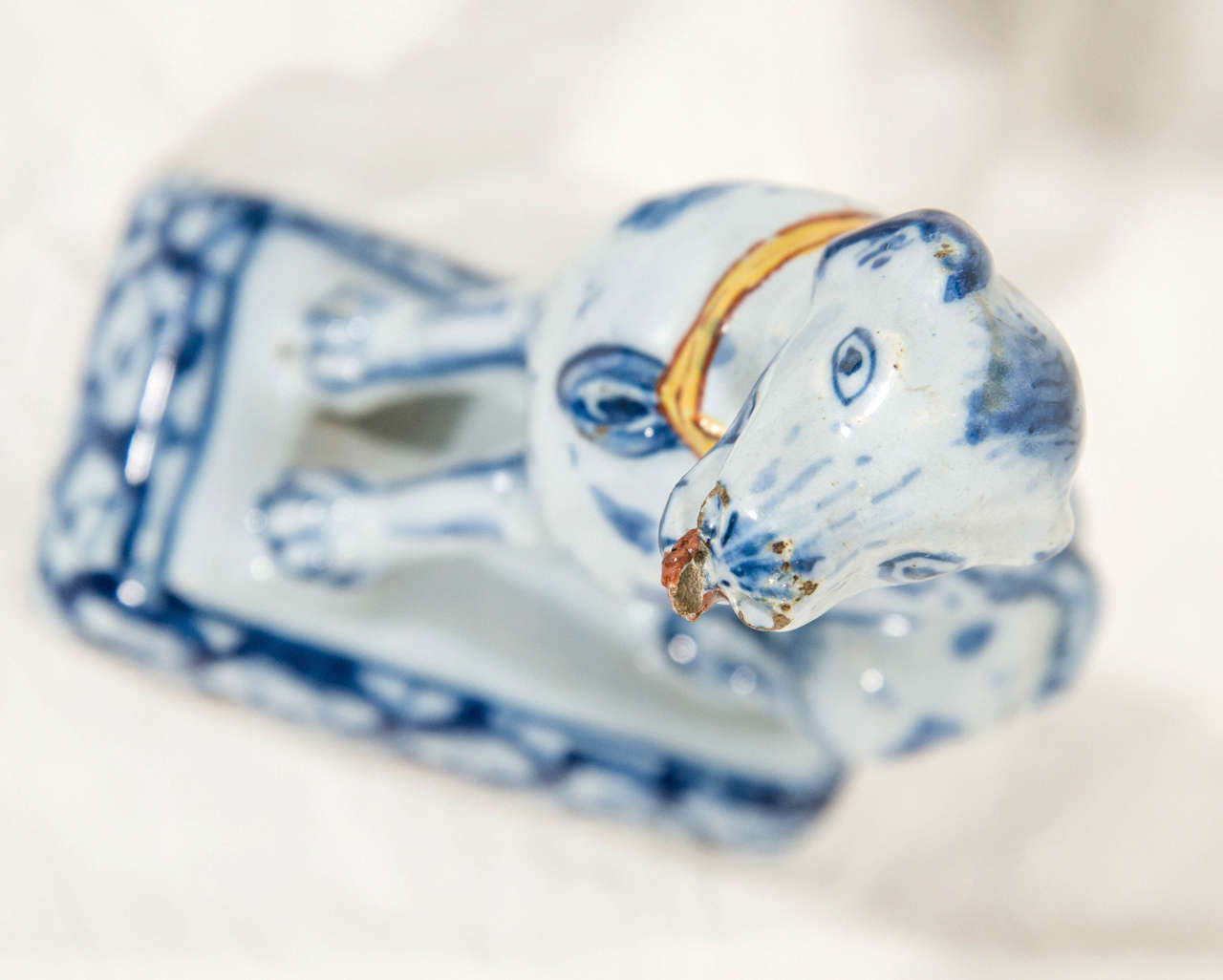 Pair of 18th Century Dutch Delft Blue and White Dogs with Polychrome Collars 4