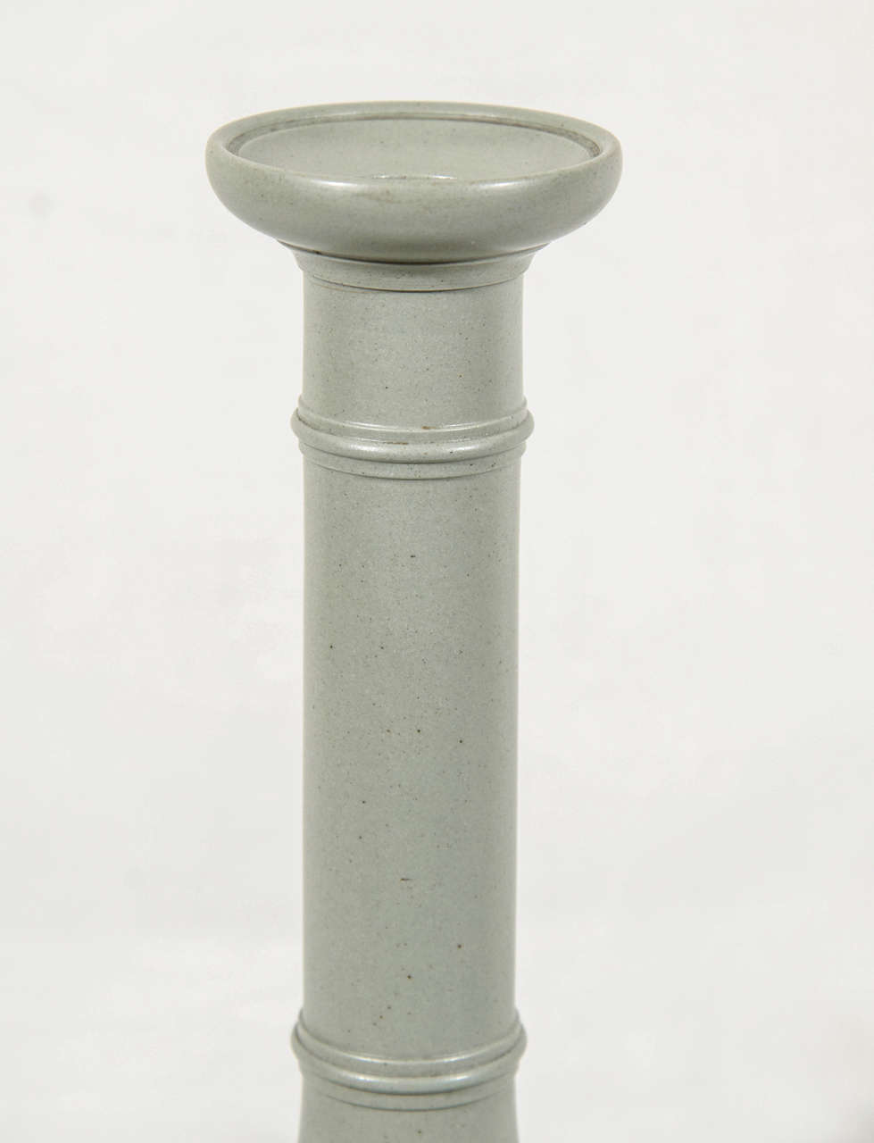Pair of Neoclassical Gray Drabware Candlesticks In Excellent Condition In Katonah, NY