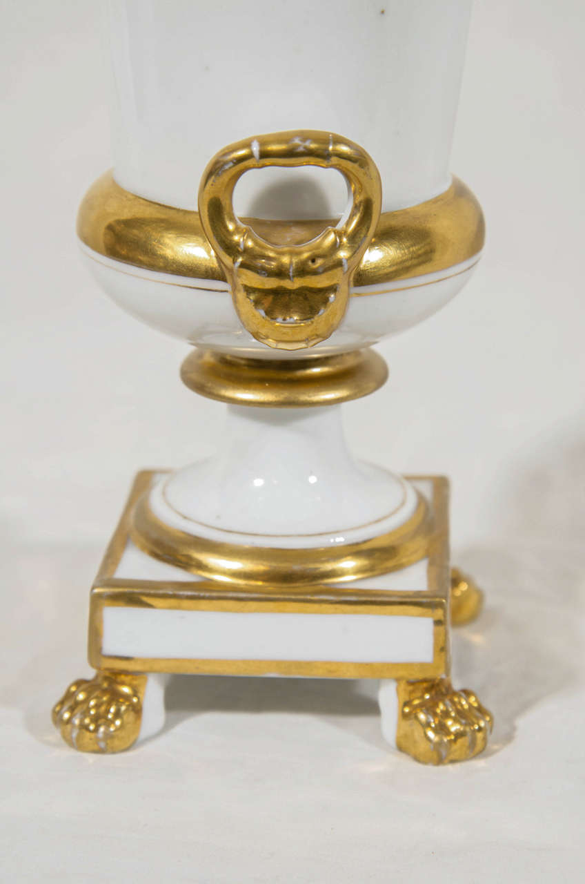 French Pair of White and Gold Paris Porcelain Urns