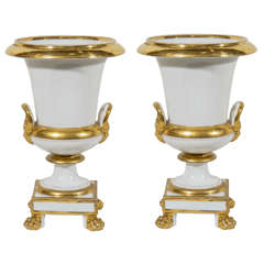 Pair of White and Gold Paris Porcelain Urns