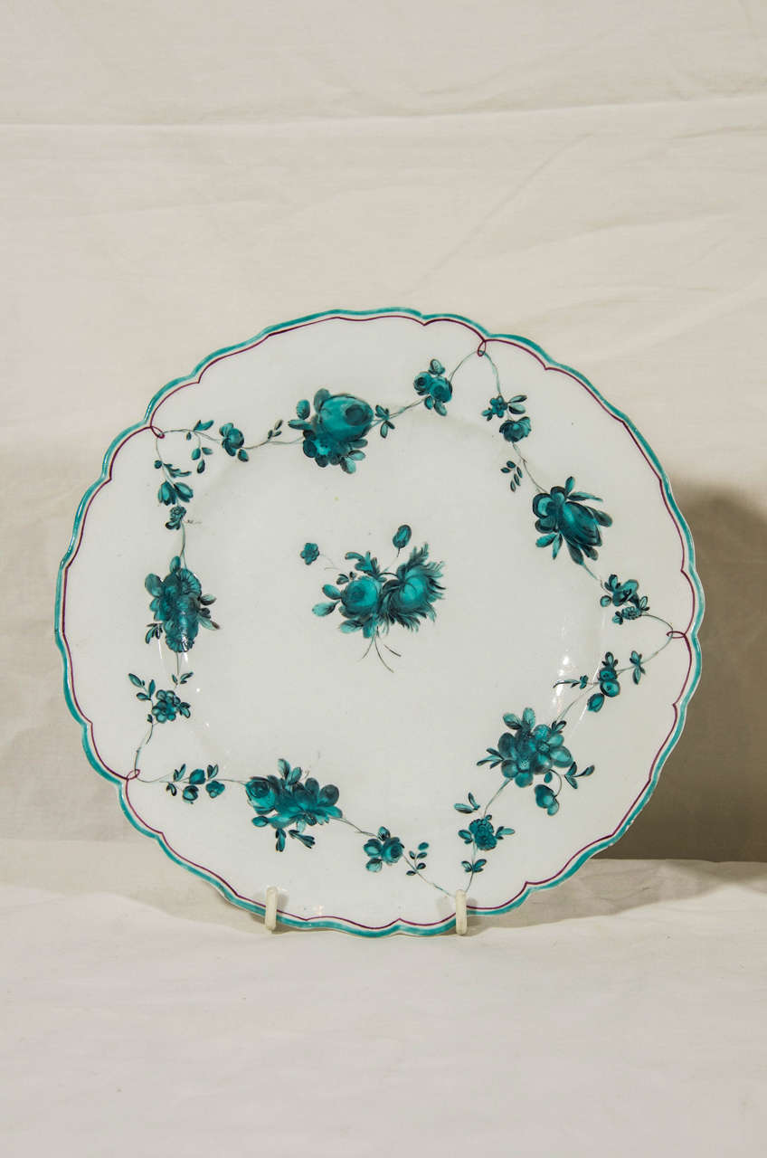 Porcelain Two Pairs of 18th Century Green Chelsea Derby Dishes