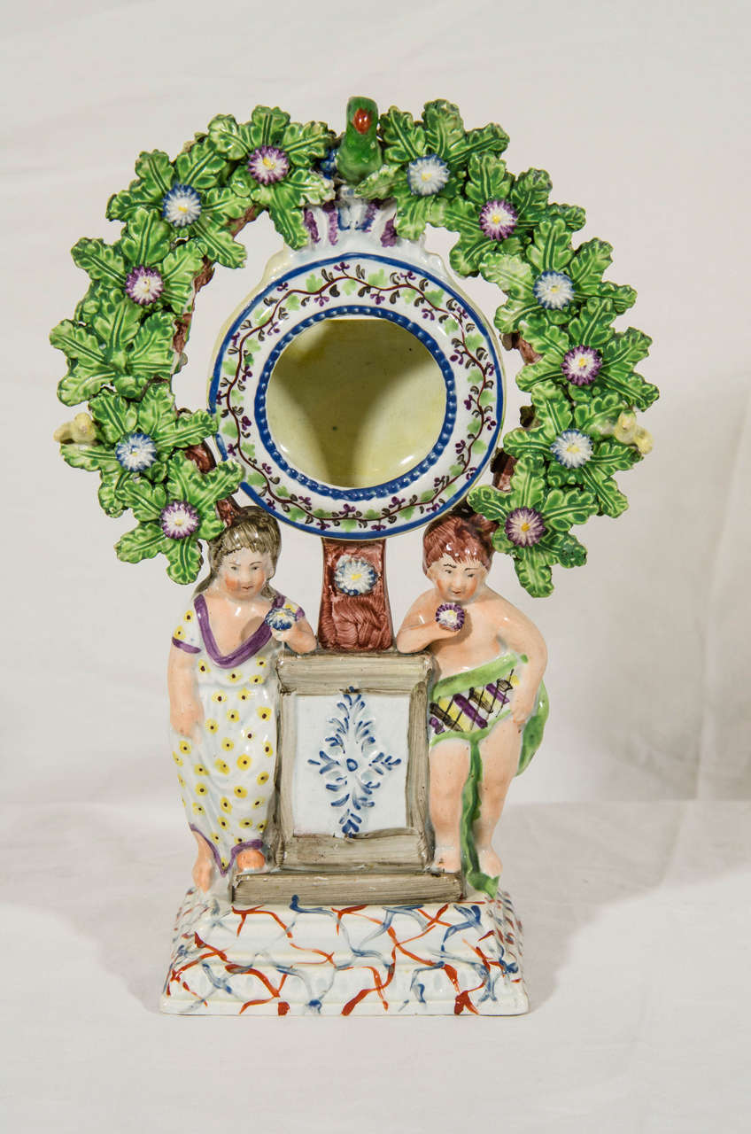 Antique Staffordshire Pottery Watch Stand with Figures of Children In Excellent Condition In Katonah, NY
