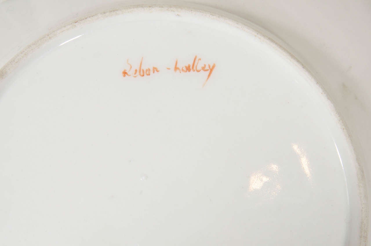 Ten Antique Lebon Halley Paris Porcelain Dishes with Pink Roses In Excellent Condition In Katonah, NY