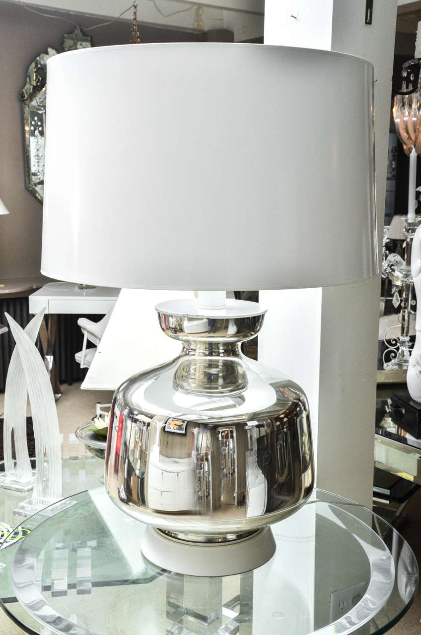 Fabulous large Mid-Century mercury glass lamp with custom shade.