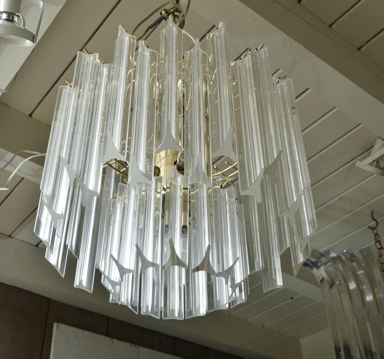 Mid-Century Modern Mid-Century Lucite and Brass Chandelier