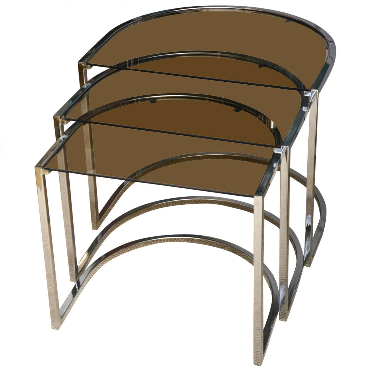 Set of Three Mid-Century Glass and Chrome Nesting Tables by Milo Baughman For Sale