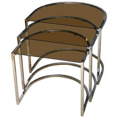 Set of Three Mid-Century Glass and Chrome Nesting Tables by Milo Baughman