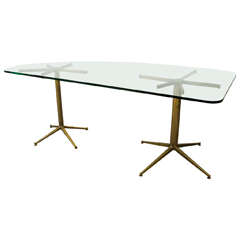 Curved Top Glass and Bronze Base Desk, Italy, 1950s
