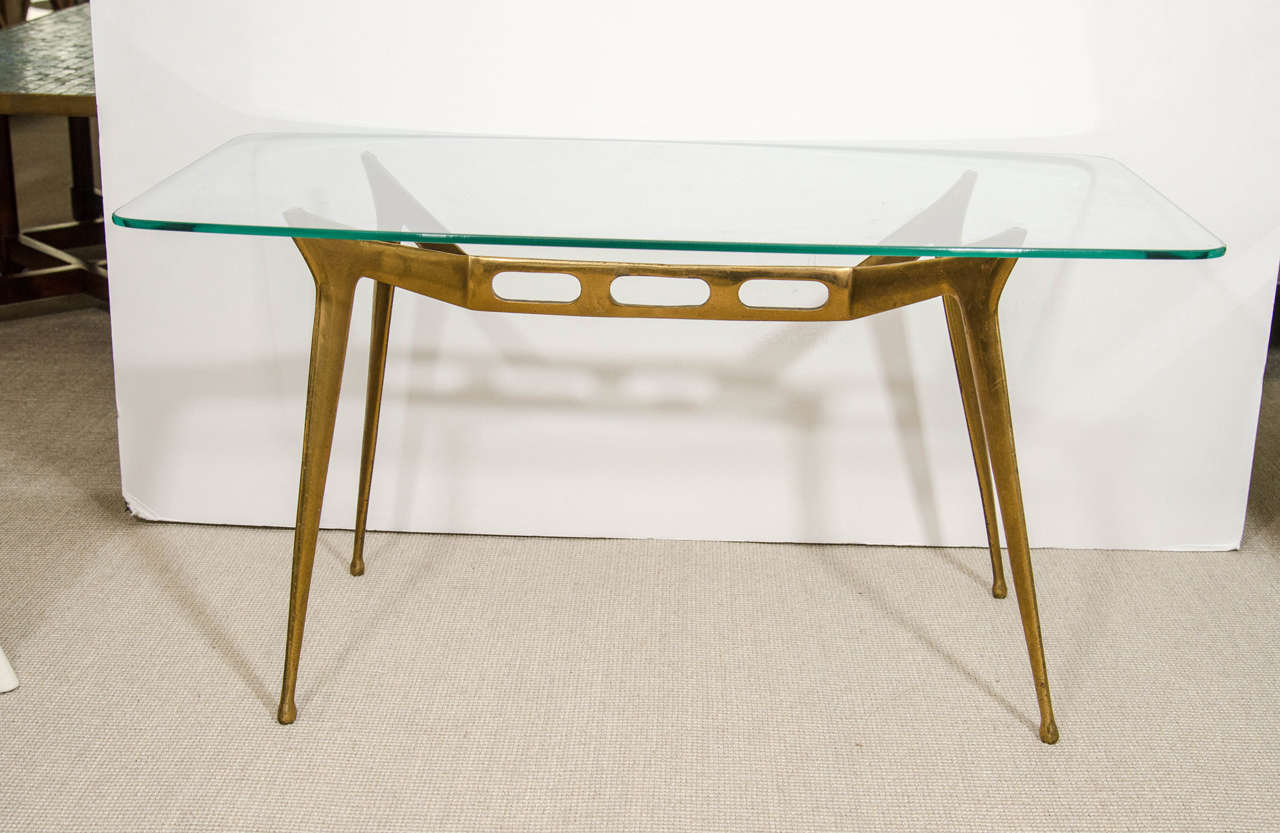 Small Italian Glass and Bronze Low Table, Italy, c. 1960’s