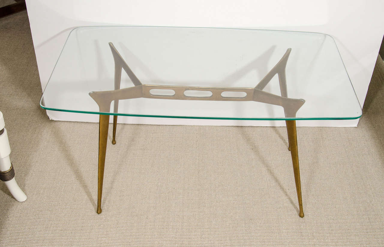 Mid-Century Modern Small Italian Glass and Bronze Low Table, Italy circa 1960s