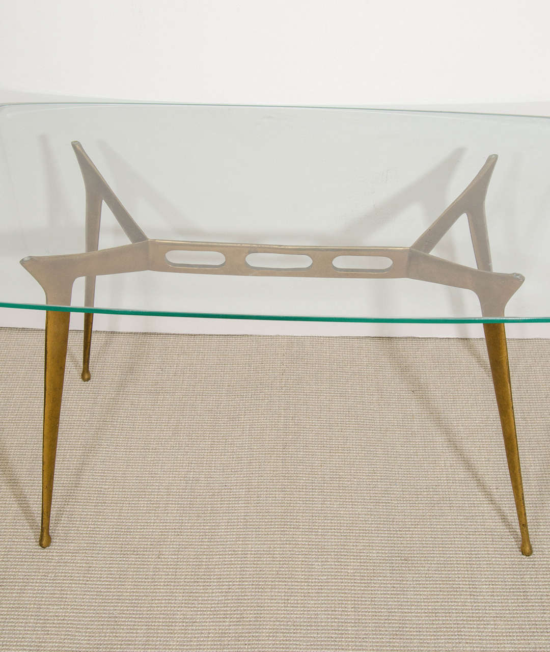 Small Italian Glass and Bronze Low Table, Italy circa 1960s In Excellent Condition In New York, NY