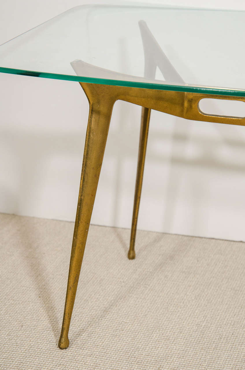 Mid-20th Century Small Italian Glass and Bronze Low Table, Italy circa 1960s