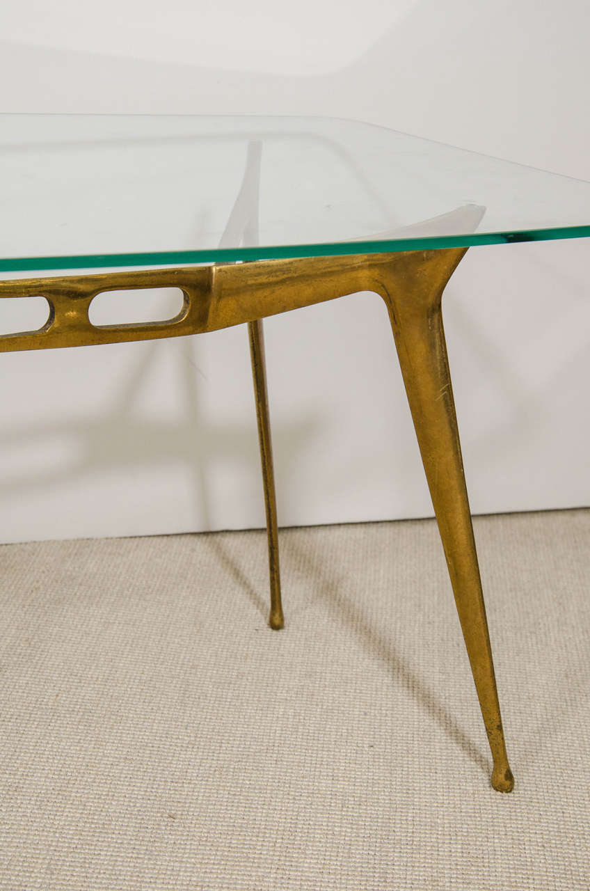 Small Italian Glass and Bronze Low Table, Italy circa 1960s 1