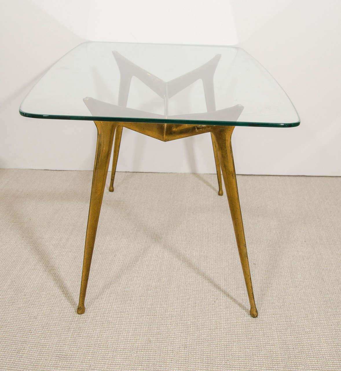 Small Italian Glass and Bronze Low Table, Italy circa 1960s 2