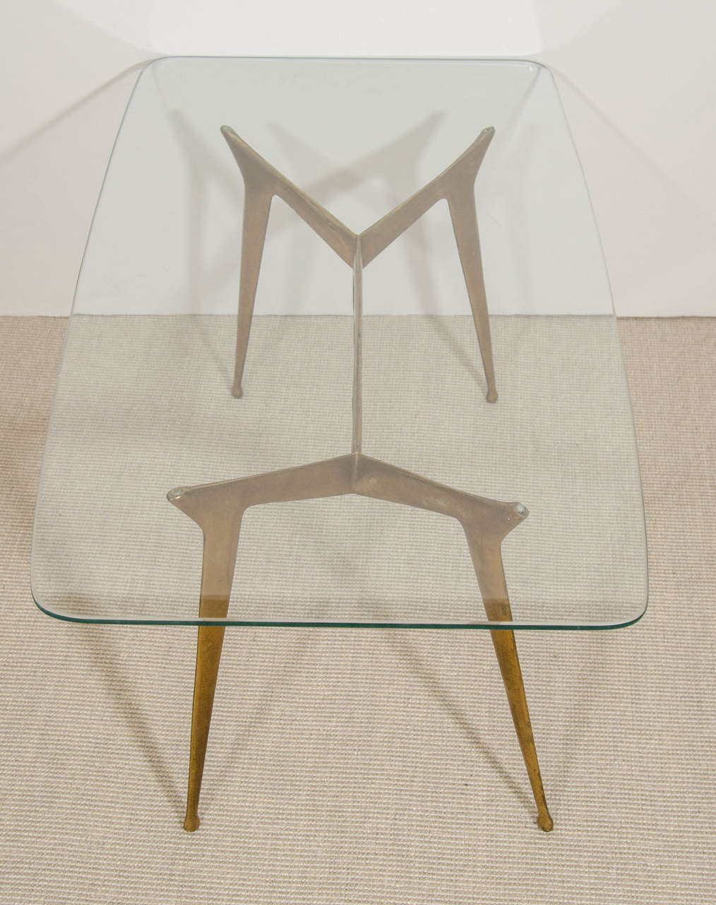 Small Italian Glass and Bronze Low Table, Italy circa 1960s 3