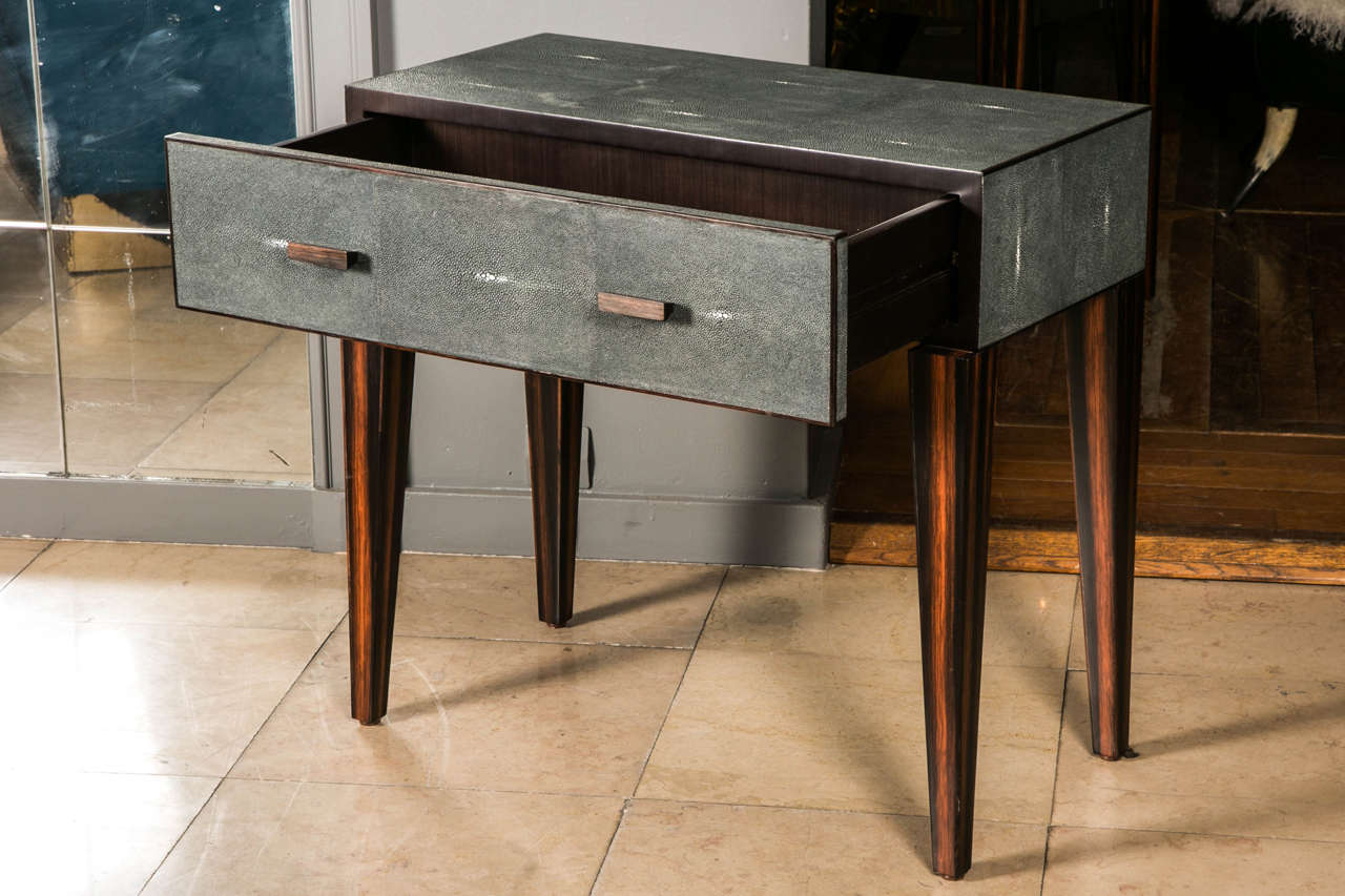 Contemporary Pair of Shagreen Bedside Tables