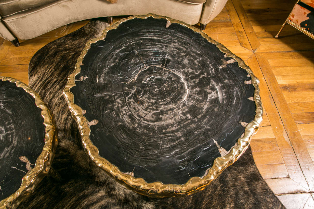 Pair of Black Petrified Wood Coffee Tables In Excellent Condition In Saint-Ouen (PARIS), FR