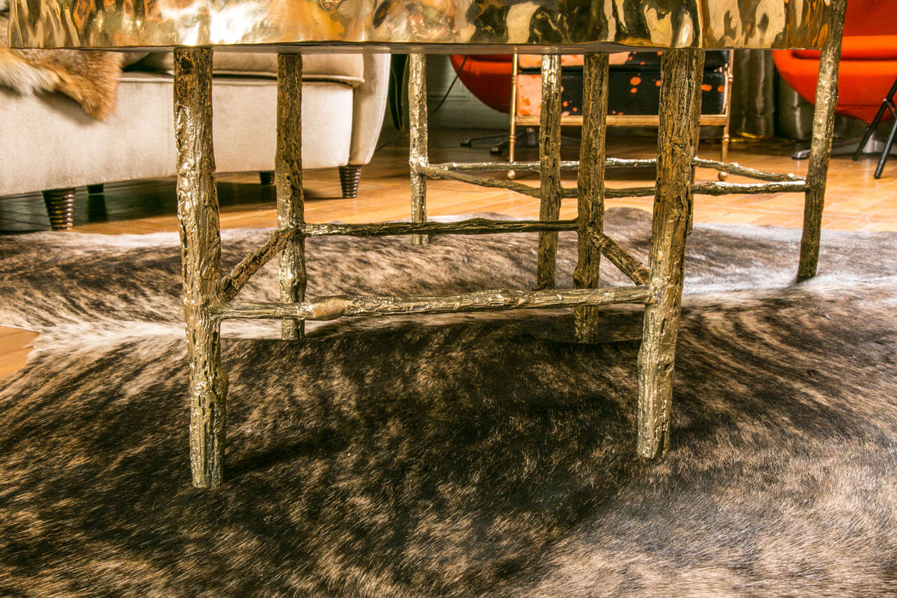 Bronze Pair of Black Petrified Wood Coffee Tables