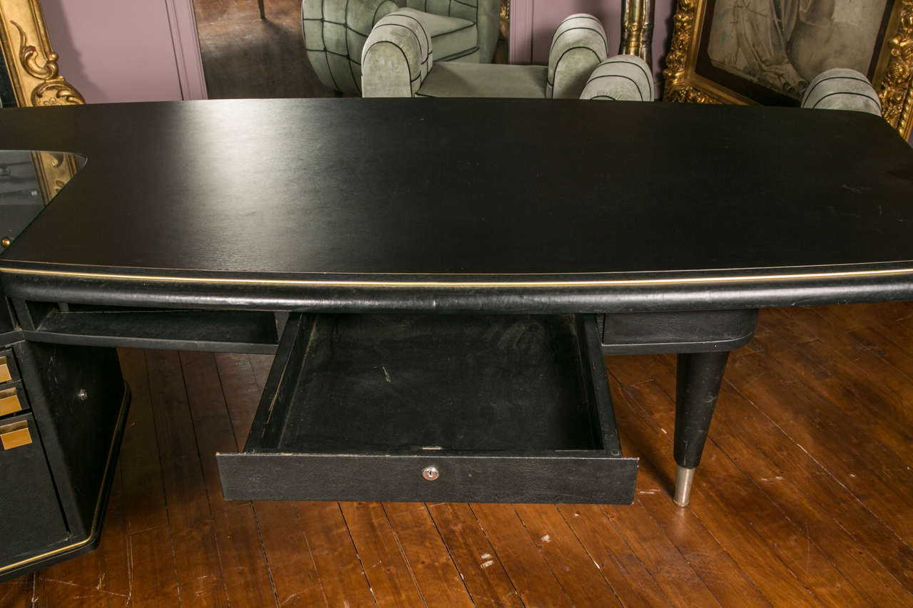 Glass Elegant Mid-Century Desk with Three Legs and Laminate Top
