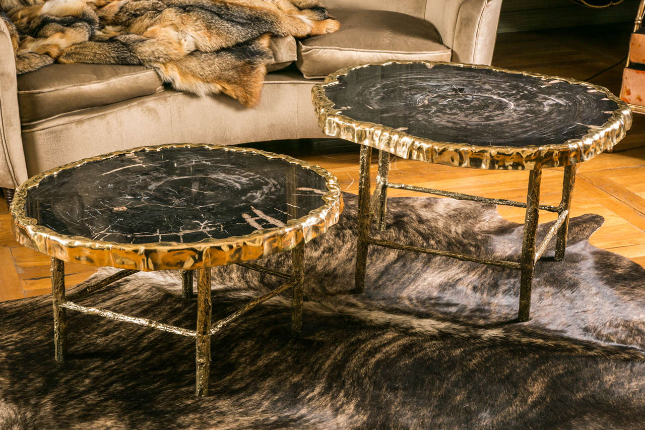 Pair of Black Petrified Wood Coffee Tables at 1stDibs