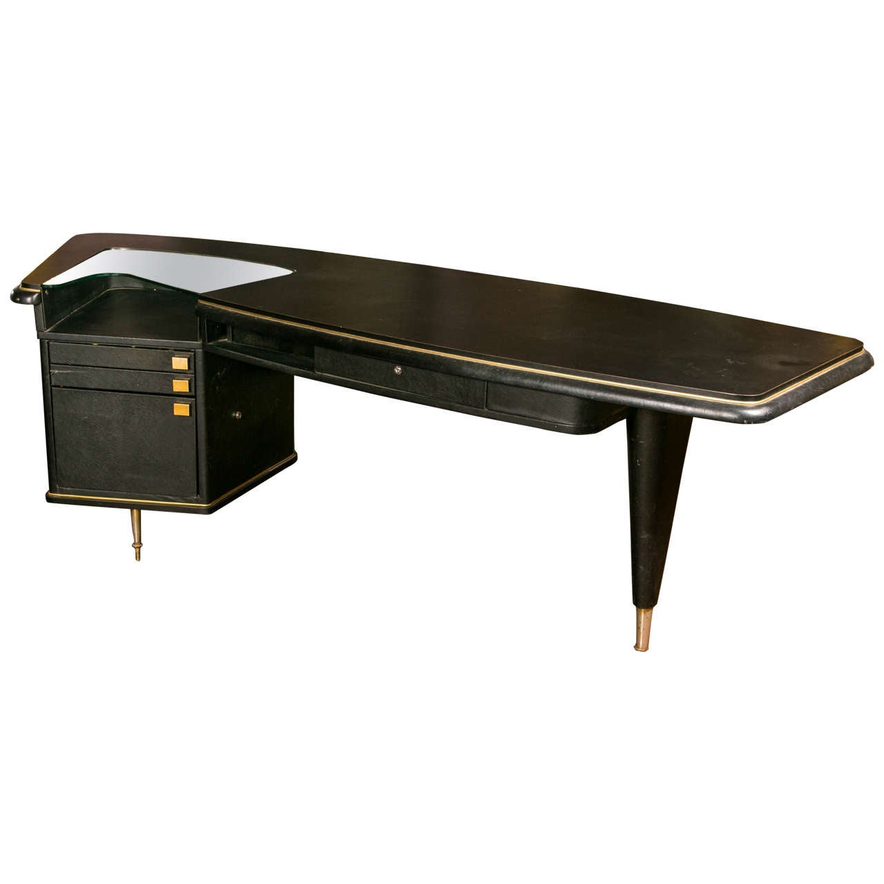 Elegant MidCentury Desk with Three Legs and Laminate Top at 1stDibs