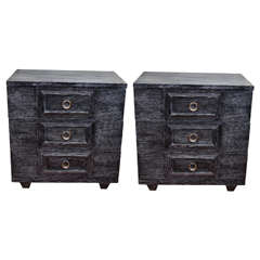 Pair of Cerused Wood Chests Featuring Round Polished Nickel Pulls
