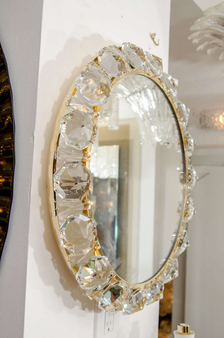 Round Brass Mirror with Facet Cut 