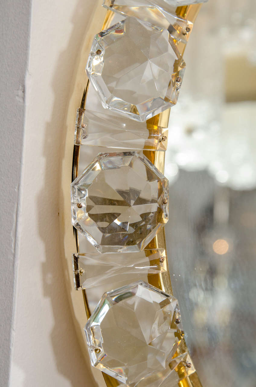 Round Brass Mirror with Facet Cut "Jewel" Elements at 1stDibs
