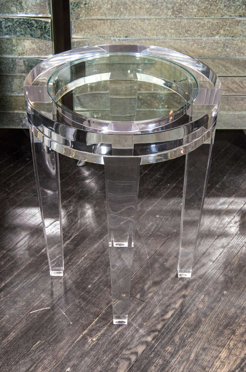 Acrylic Round Coffee Table Tyres2c Round Acrylic Side Table With Inset Gl At 1stdibs