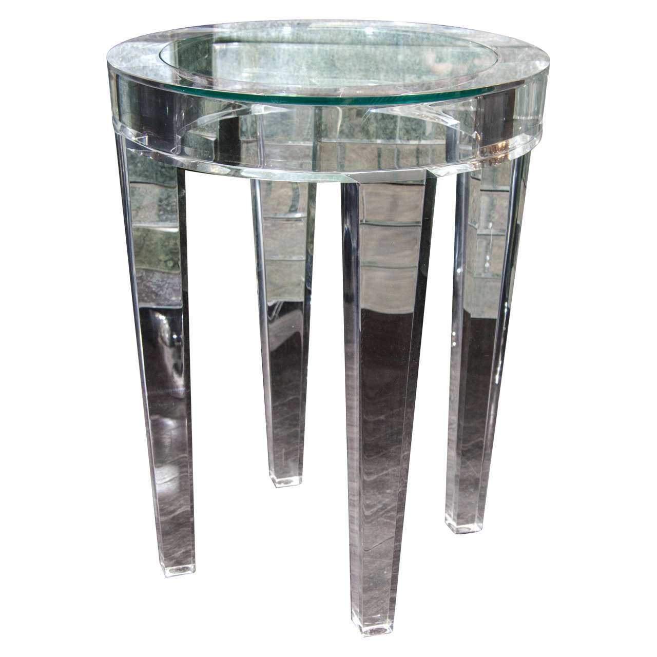 Round Acrylic Side Table with Inset Glass